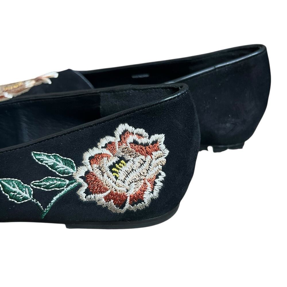 Natori Women's Black Edda Suede Embroidered Floral Loafers Size 9.5 Slip On - Picture 6 of 12